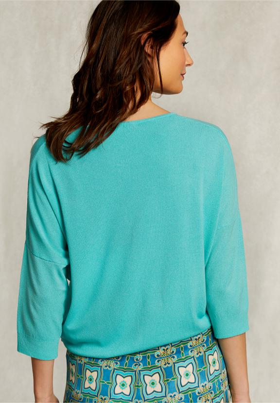 Turquoise V-Neck Cardigan 3/4 Sleeves - Groen
