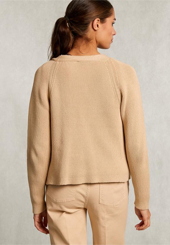 Beige Cotton V-Neck Cardigan - Beige
