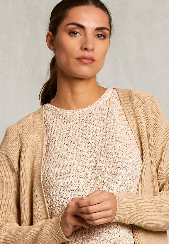 Beige Cotton V-Neck Cardigan - Beige