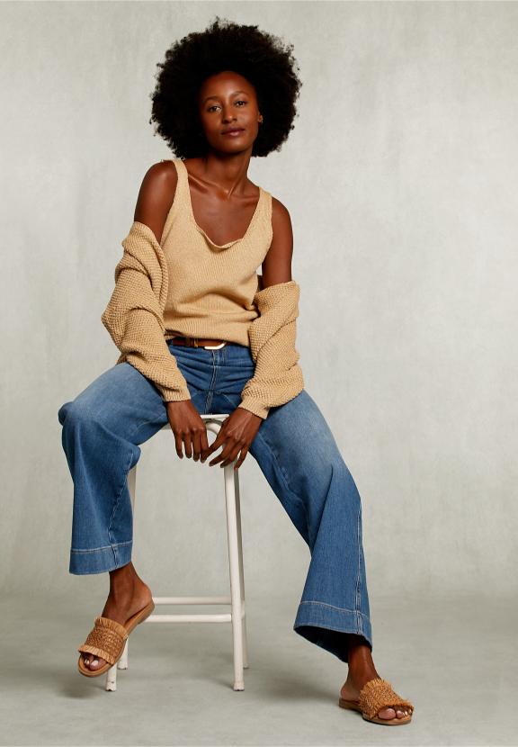 Beige Round Neck Lurex Top - Beige