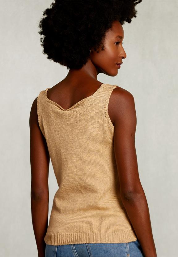 Beige Round Neck Lurex Top - Beige