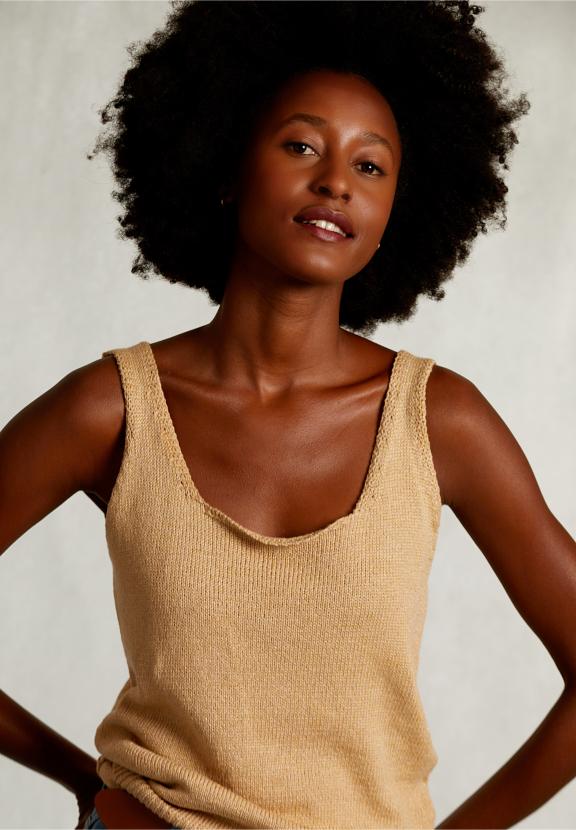 Beige Round Neck Lurex Top - Beige