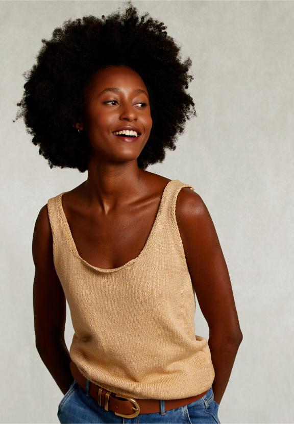 Beige Round Neck Lurex Top - Beige