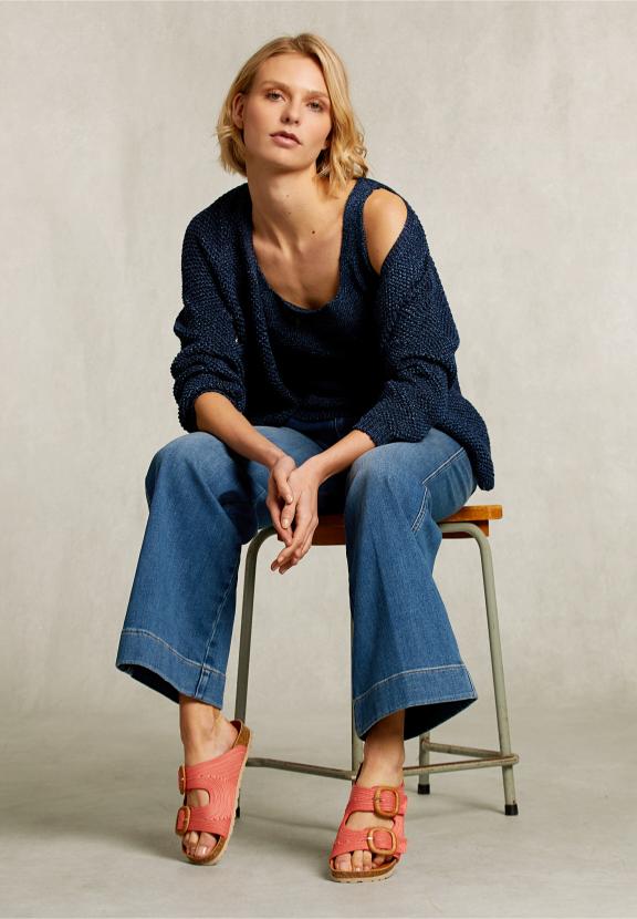 Blue Round Neck Lurex Top - Bleu