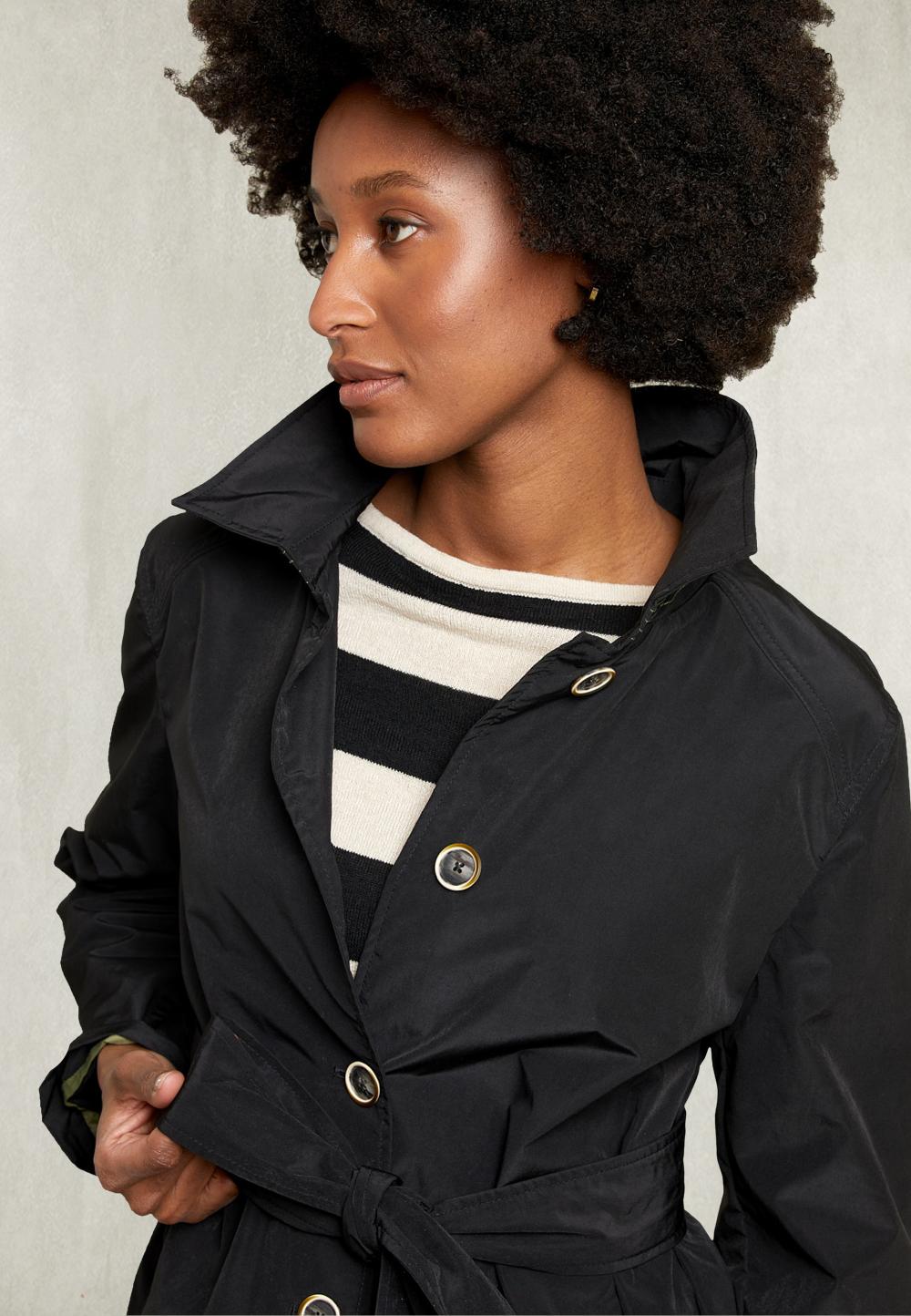 Black Parka Back Pleat With Button - Zwart