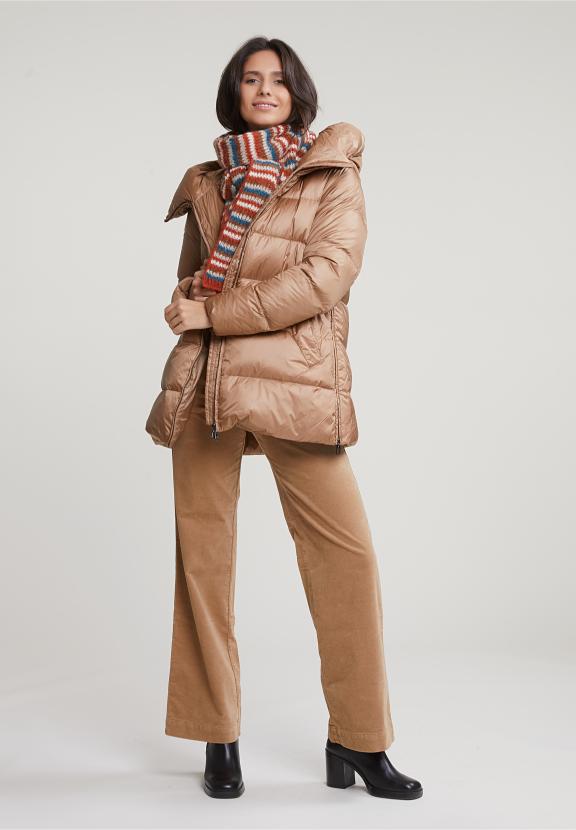 Camel Short Hooded Down Jacket - Marron