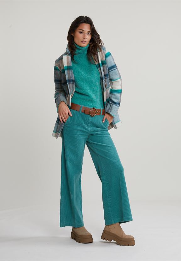 Green/Beige Checked Butttoned Coat - Groen