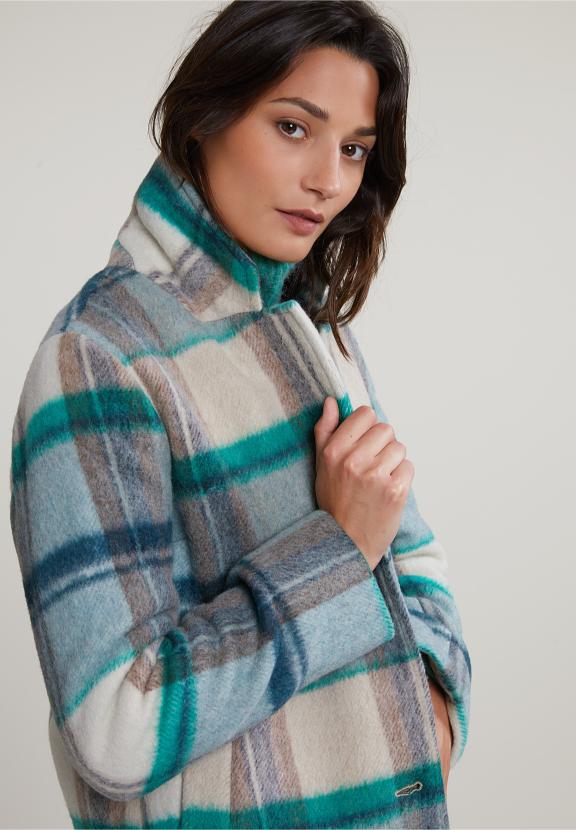 Green/Beige Checked Butttoned Coat - Vert