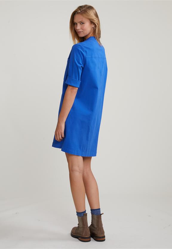 Blue Dress Applicated Pocket 3/4 Sleeves - Bleu