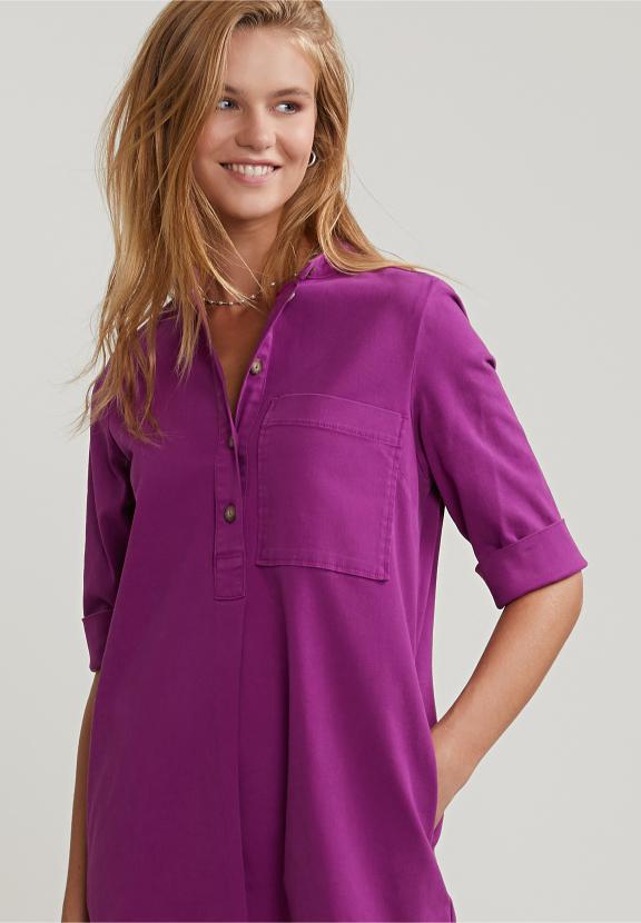 Purple Dress Applicated Pocket 3/4 Sleeves - Paars