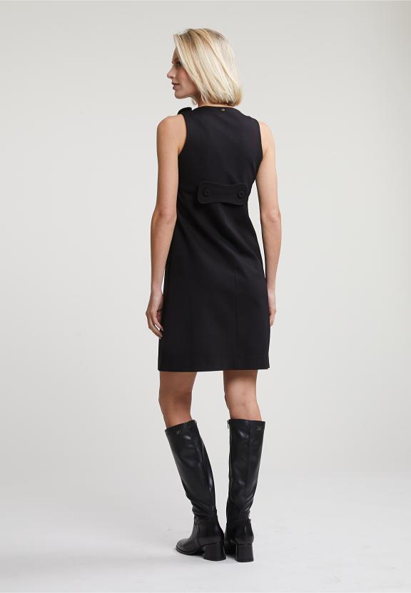 Black Sleeveless Short Round Neck Dress - Noir
