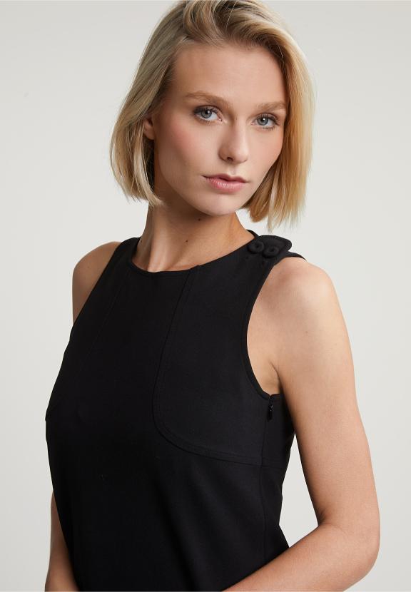Black Sleeveless Short Round Neck Dress - Noir