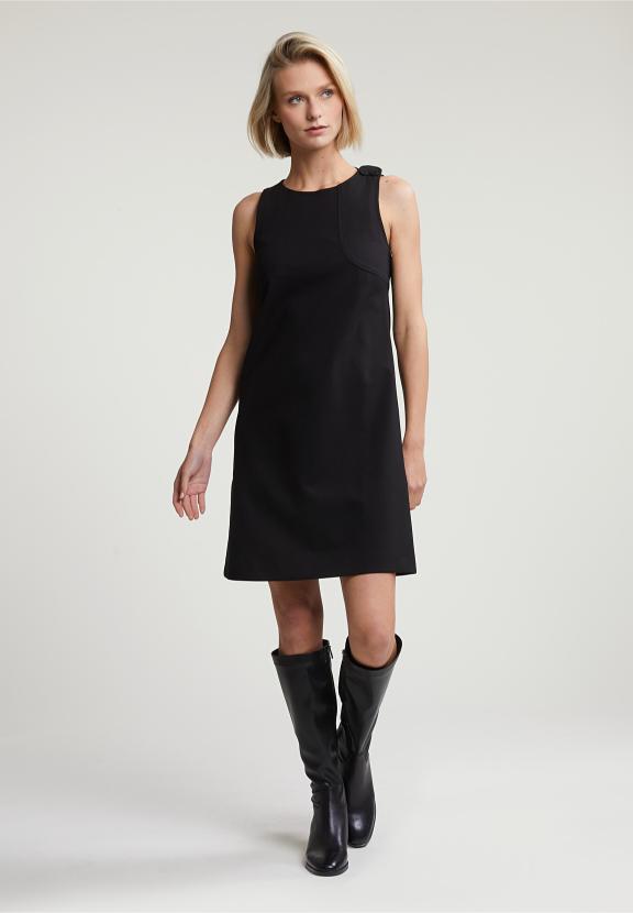 Black Sleeveless Short Round Neck Dress - Noir