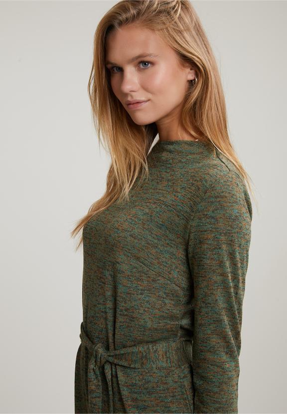 Khaki Belted Glitter Dress Long Sleeves - Bruin