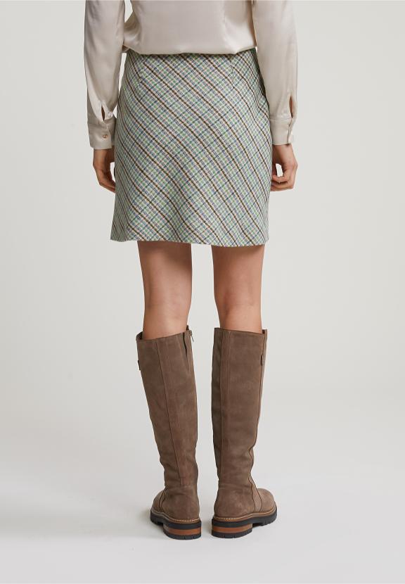 Multi Checked Short Skirt - Marron