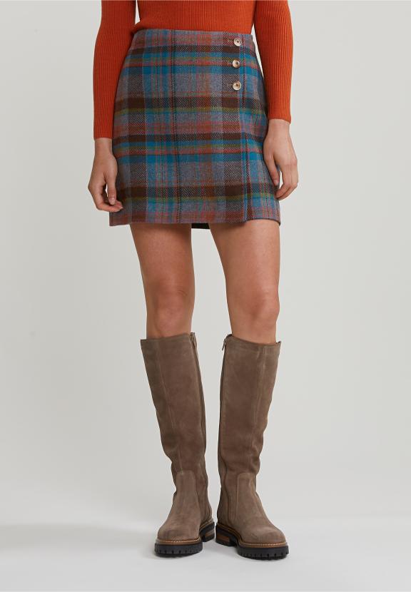 Multi Checked Short Buttoned Skirt - Multi