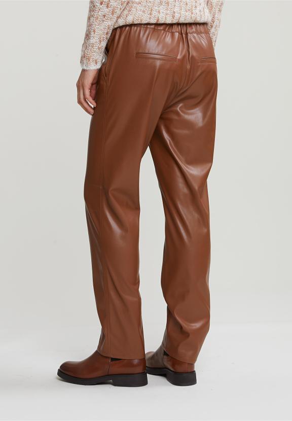 Brown Vegan Leather Pants - Bruin