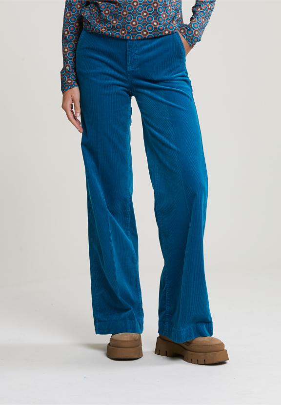 Blue High Waist Corduroy Pants - Blauw