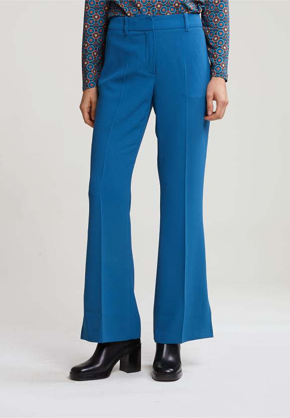 Petrol Classic Pants With Side Slit - Bleu