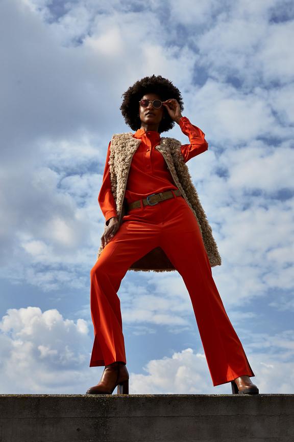 Orange Classic Pants With Side Slit - Orange