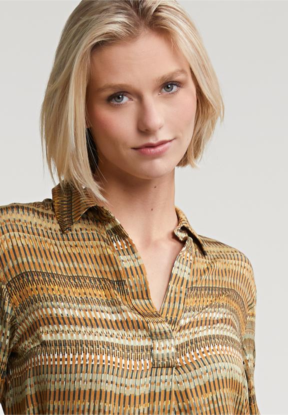 Brown/Green V-Neck Fantasy Blouse - Groen