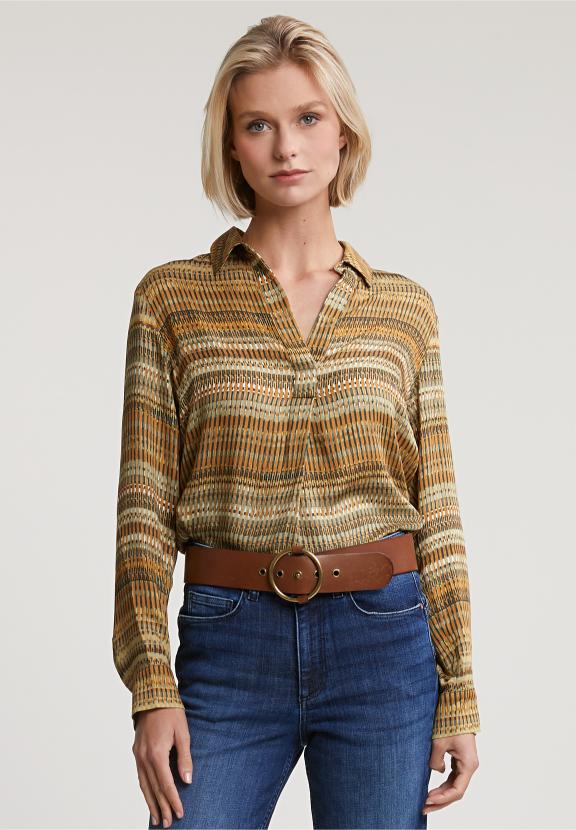 Brown/Green V-Neck Fantasy Blouse - Groen