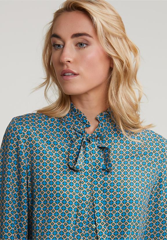 Brown/Blue Fantasy Blouse Ruffle Collar - Beige