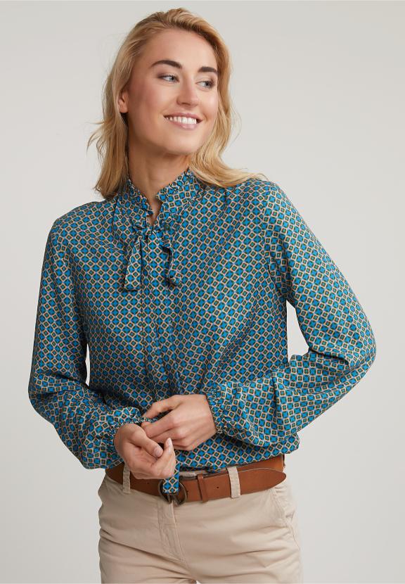 Brown/Blue Fantasy Blouse Ruffle Collar - Beige
