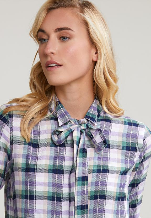 Green/Purple Checked Blouse Fancy Collar - Bleu