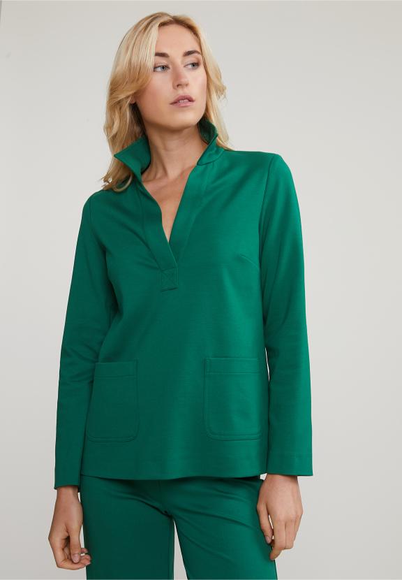 Green V-Neck Blouse Applied Pockets - Vert