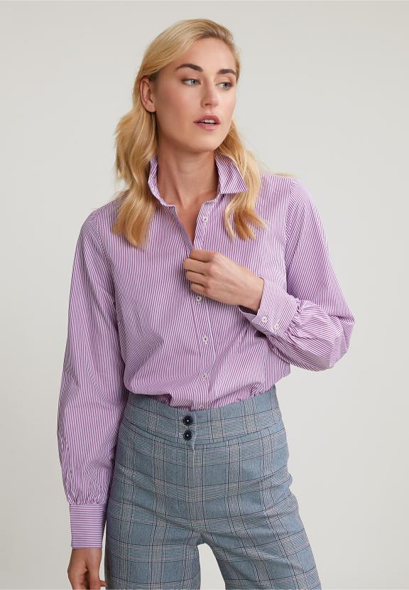 Purple/White Striped Blouse Balloon Sleeves - Violet