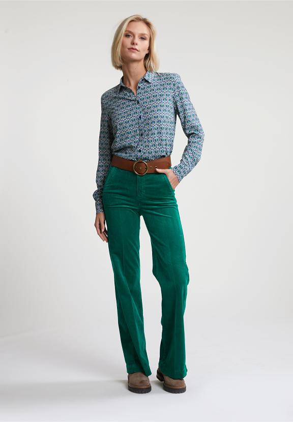Green/Beige Fantasy Blouse Long Sleeves - Blauw