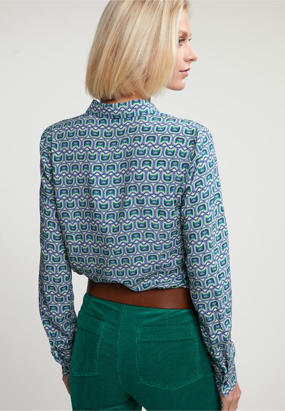 Green/Beige Fantasy Blouse Long Sleeves - Blauw