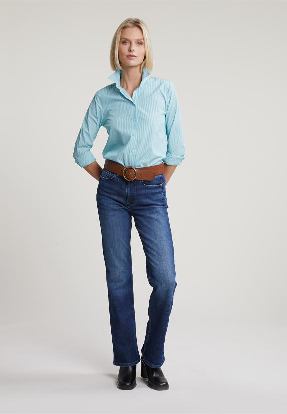 Green/White Striped Blouse Long Sleeves - Vert