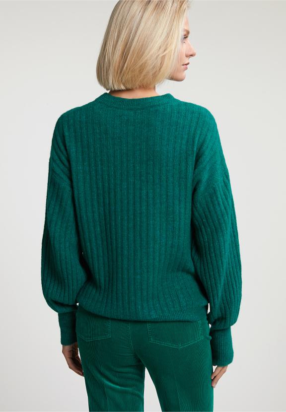 Green Ribbed Crew Neck Sweater - Groen