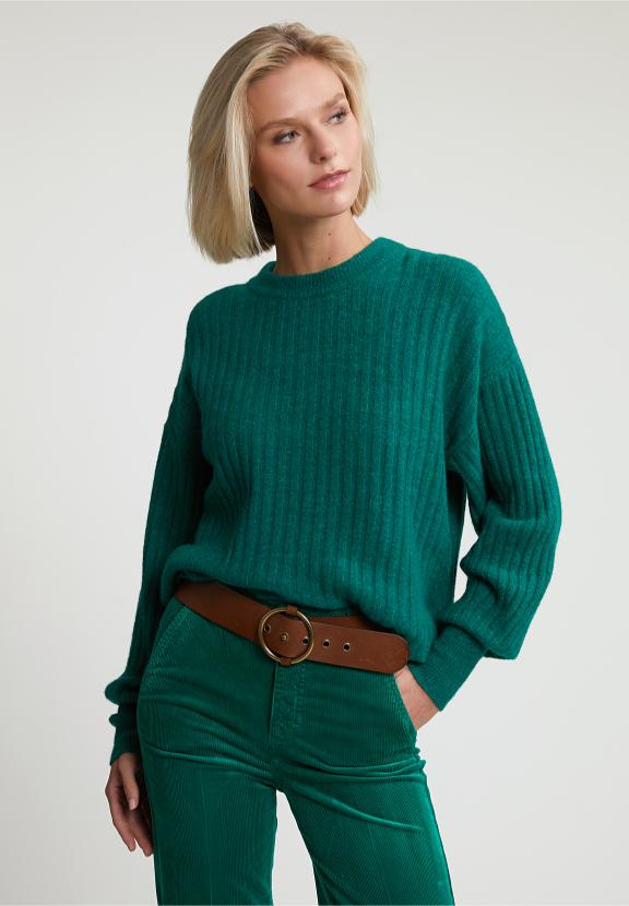 Green Ribbed Crew Neck Sweater - Vert