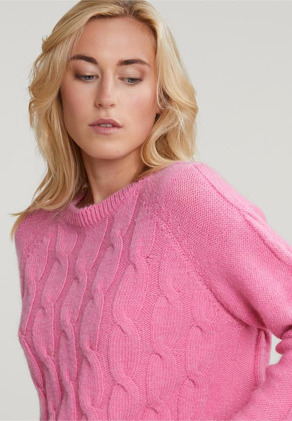 Pink Round Neck Cable Sweater - Rose