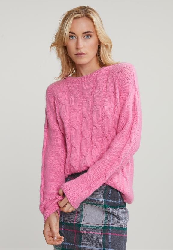 Pink Round Neck Cable Sweater - Rose