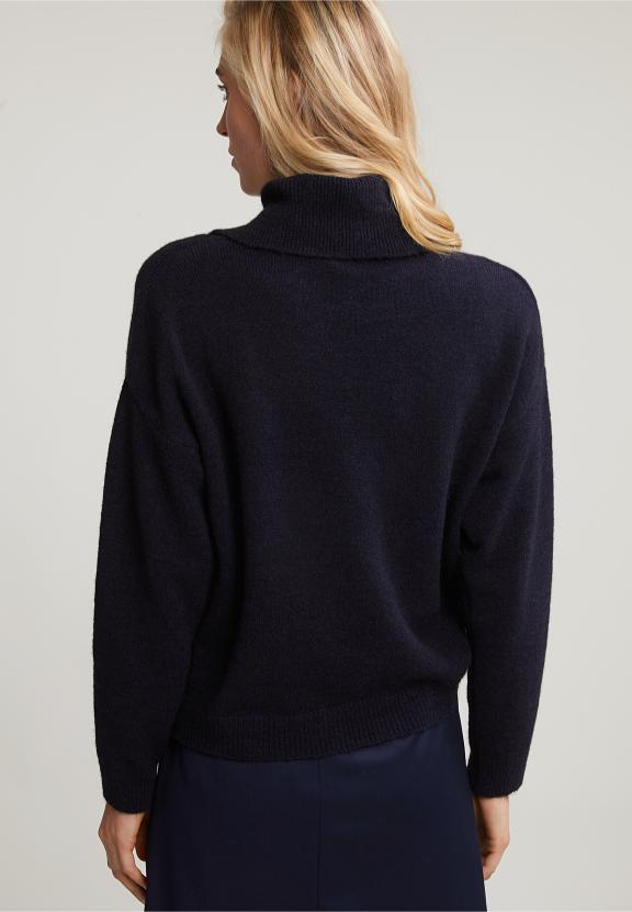 Navy Mock Neck Sweater Long Sleeves - Bleu