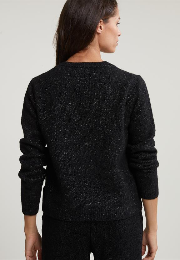 Black V-Neck Lurex Sweater Long Sleeves - Noir
