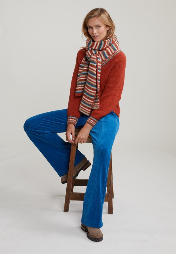 Orange Sweater Striped V-Neck - Orange