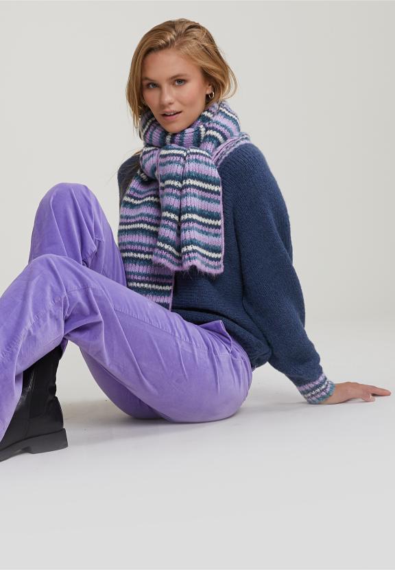Blue Sweater Striped V-Neck - Blauw
