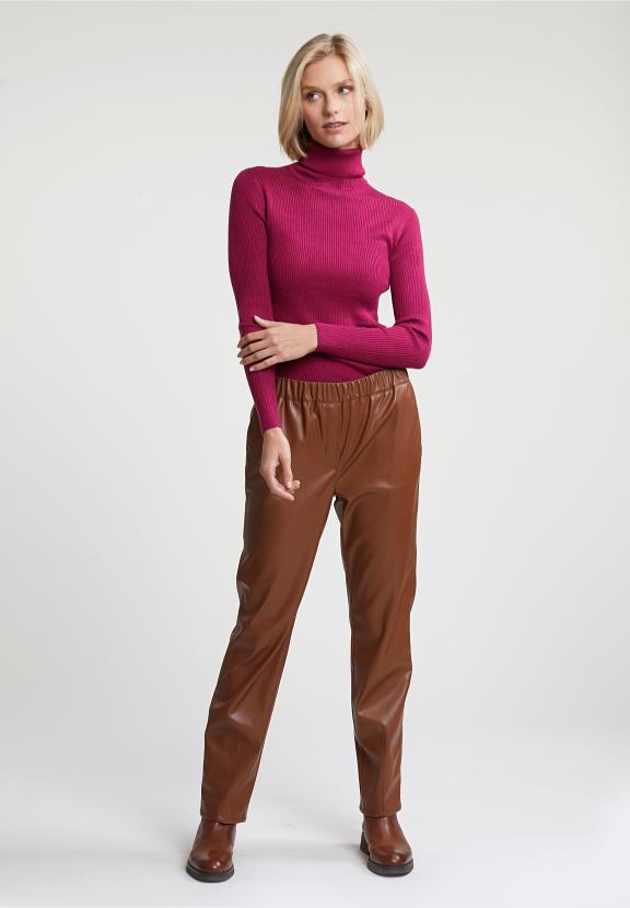 Magenta Ribbed Roll Neck Sweater - Violet