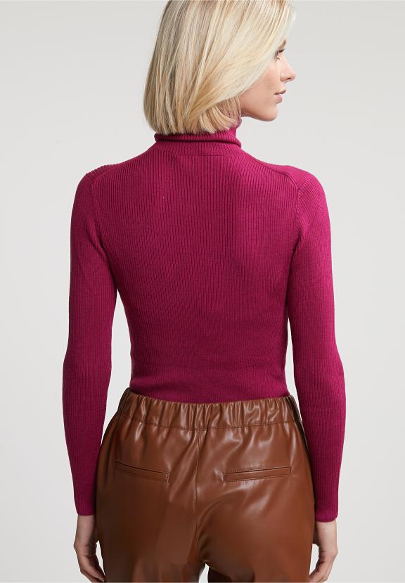 Magenta Ribbed Roll Neck Sweater - Paars
