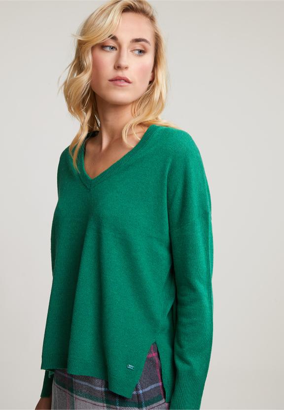 Green Basic V-Neck Sweater Long Sleeves - Groen