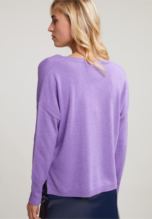 Purple Basic V-Neck Sweater Long Sleeves - Violet
