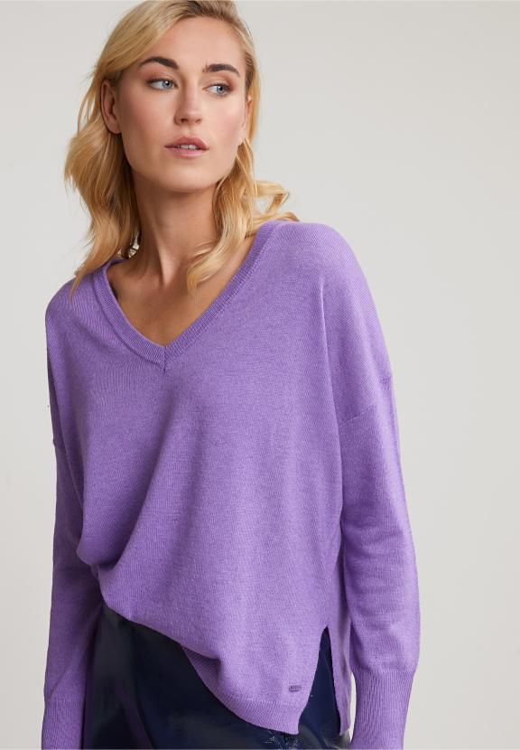 Purple Basic V-Neck Sweater Long Sleeves - Paars
