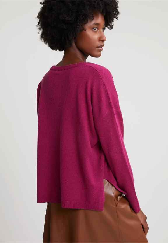 Magenta Basic V-Neck Sweater Long Sleeves - Paars