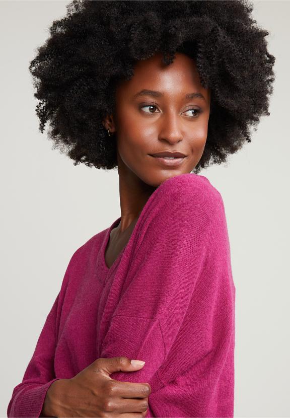Magenta Basic V-Neck Sweater Long Sleeves - Paars