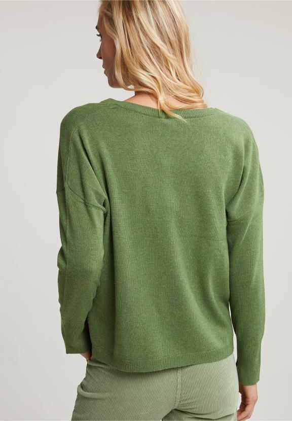 Khaki Basic V-Neck Sweater Long Sleeves - Groen